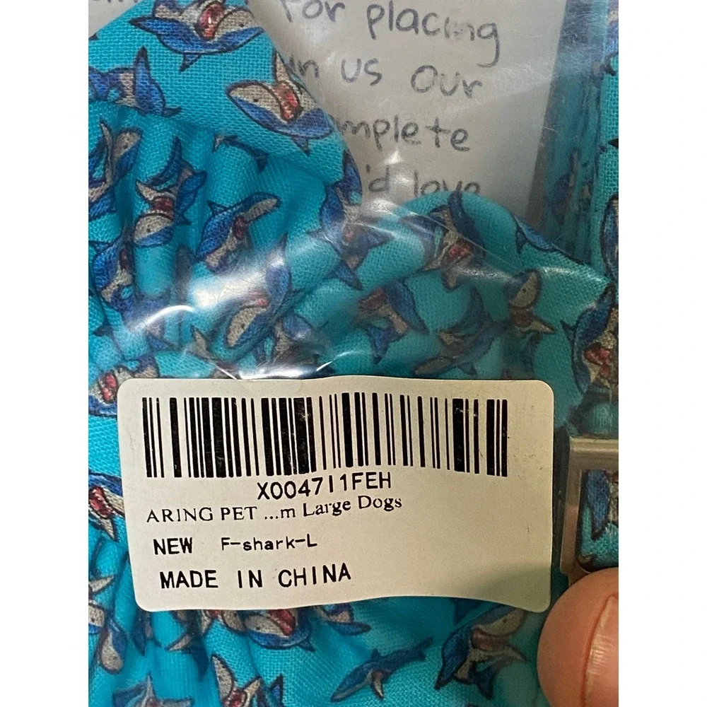 Aring Pet Shark Print Dog Collar Turquoise Blue Large with Flower/ Bow